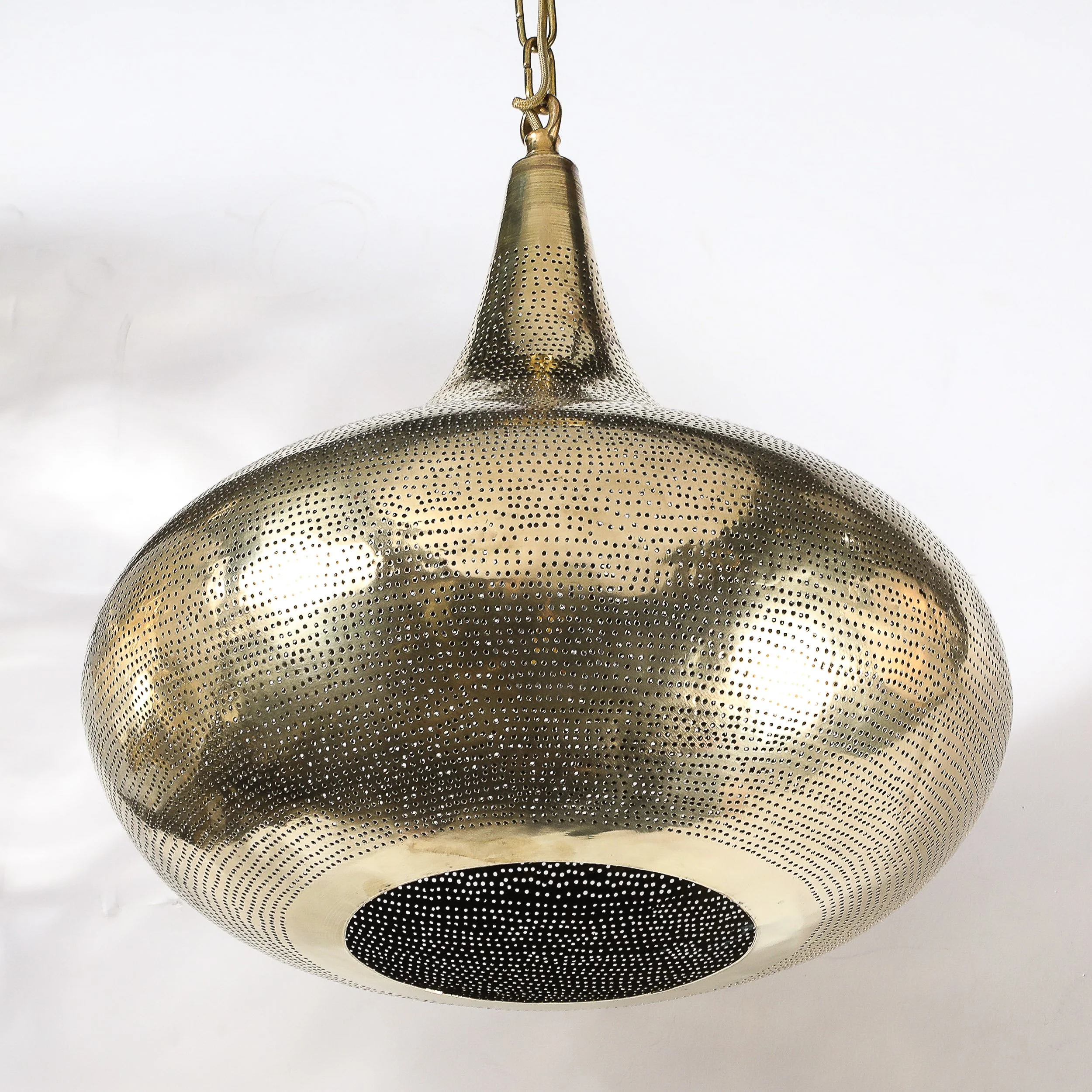 Mid-Century Teardrop Form Antique Brass Pendant w/ Pierced Mid-Century Teardrop Form Antique Brass Pendant w/ Pierced